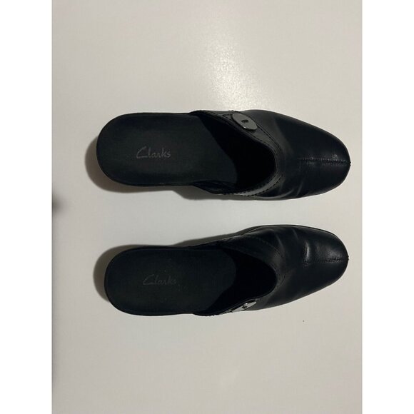 Clarks Black Leather Woman's Clogs Slip On, Size US 7.5 - Picture 7 of 7